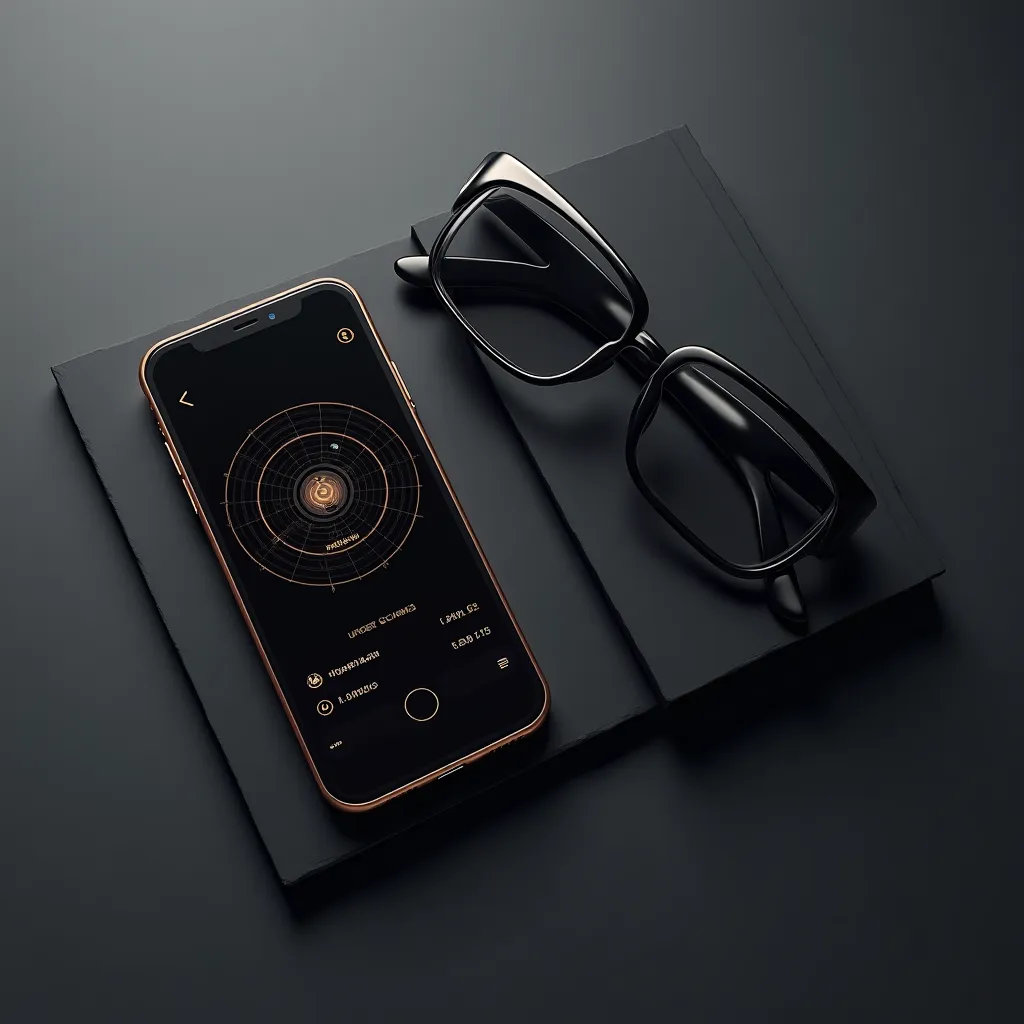 Tactical Talk Vision glasses and companion phone app flat lay product shot